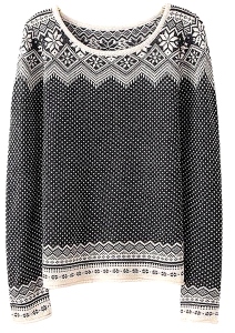 Variegated Long Sleeve Knit Sweater With Geometric Pattern